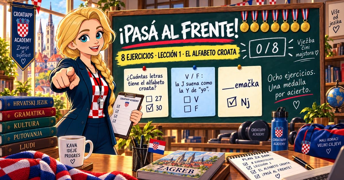 Ejercicios del alfabeto croata: ¡Pasá al frente! · Lección 1
