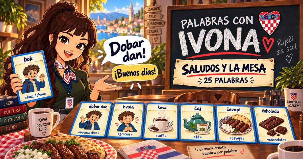 Saludos en croata y la mesa del café: 12 palabras · Lección 1