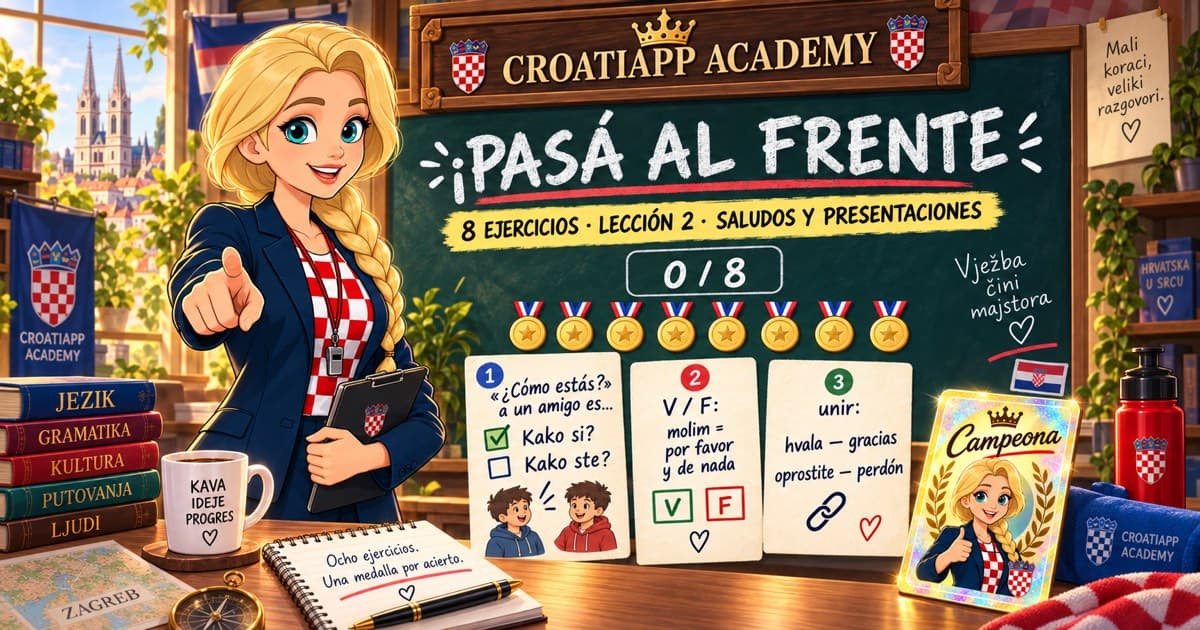 Ejercicios de saludos en croata: ¡Pasá al frente! · Lección 2