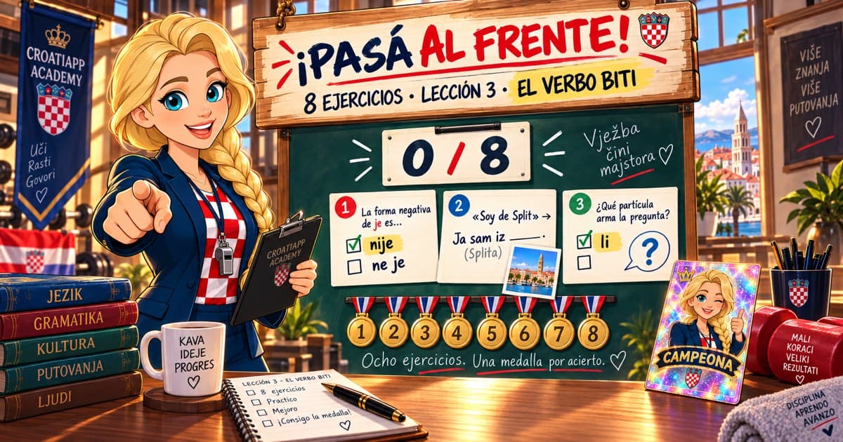 Ejercicios del verbo biti: ¡Pasá al frente! · Lección 3