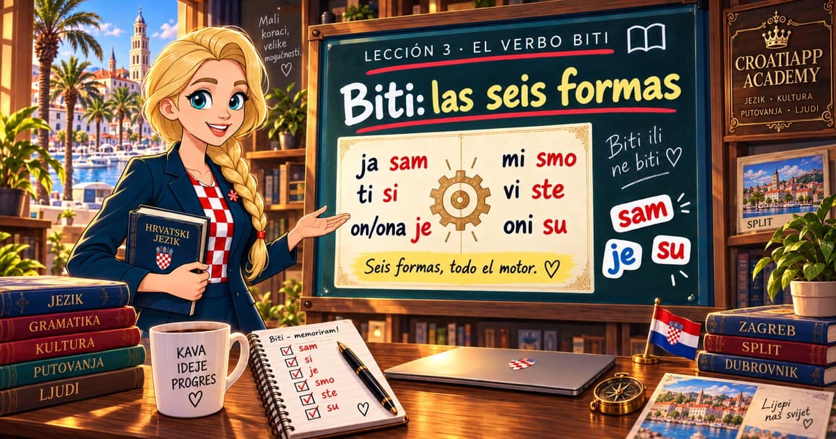 El verbo biti en croata: sam, si, je, smo, ste, su