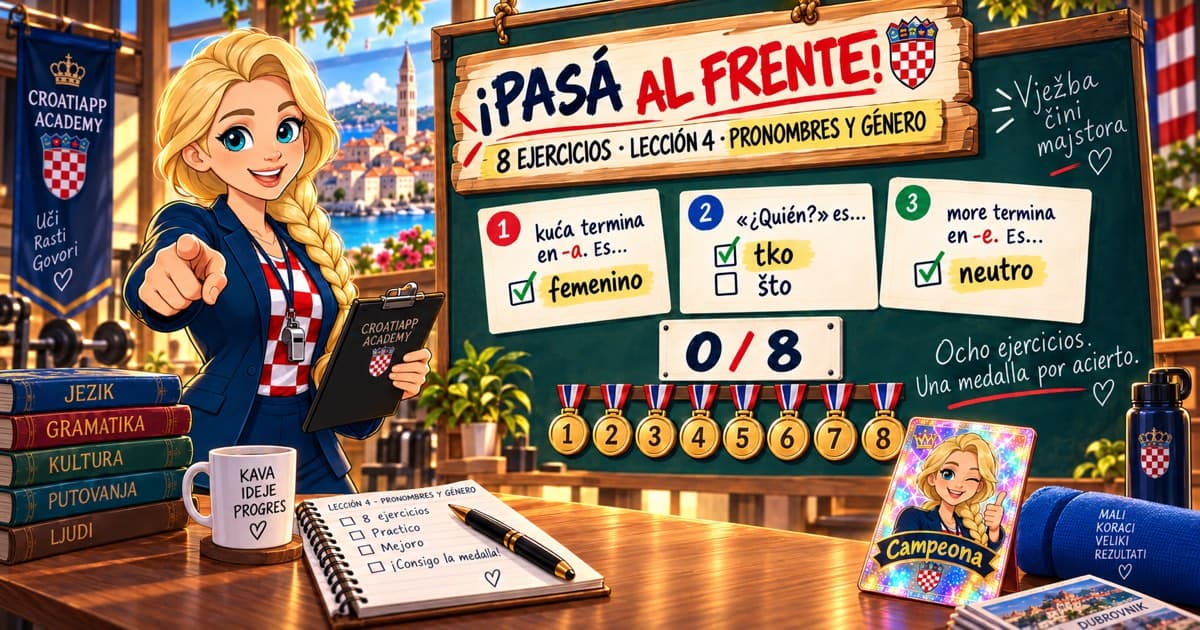 Ejercicios de género y pronombres: ¡Pasá al frente! · Lección 4