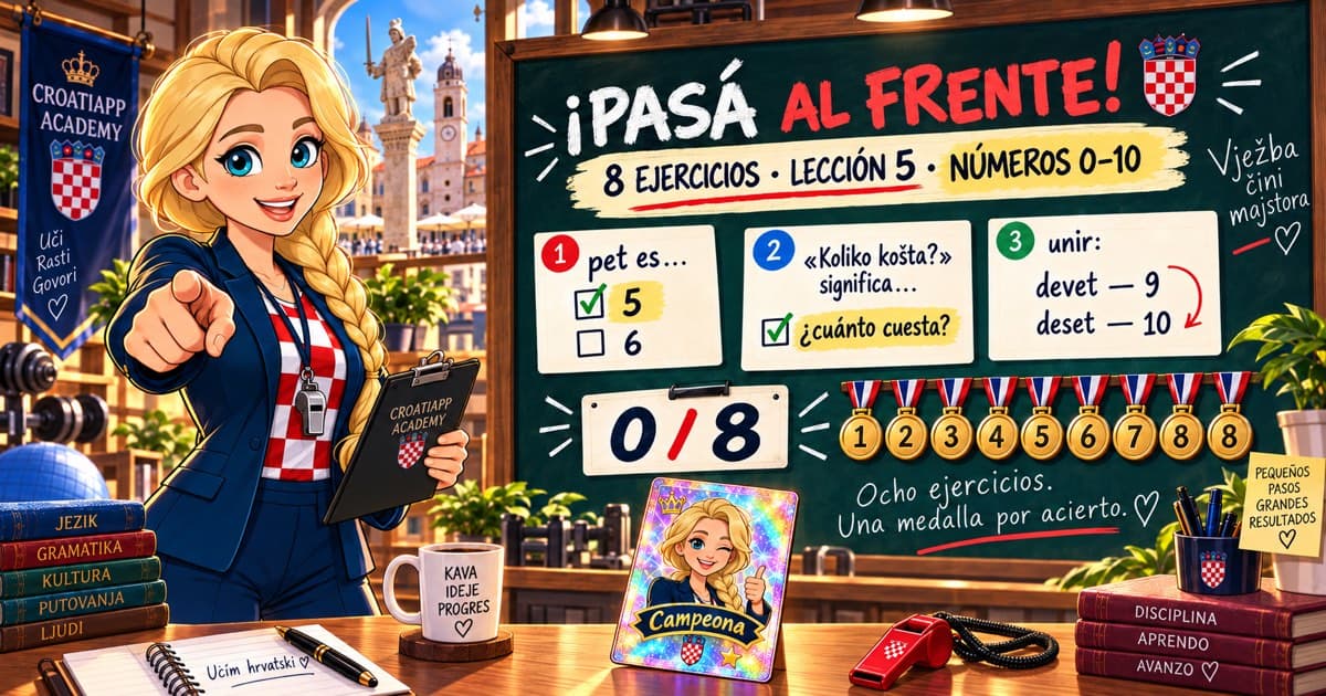 Ejercicios de números en croata: ¡Pasá al frente! · Lección 5