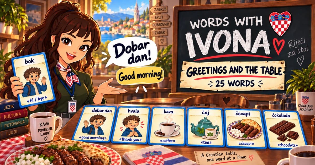 Croatian greetings and café words: 12 words · Lesson 1