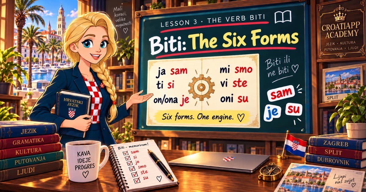 The Croatian verb biti: sam, si, je, smo, ste, su