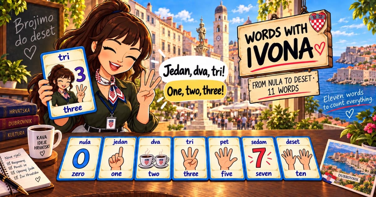 Croatian numbers 0 to 10, one card per number