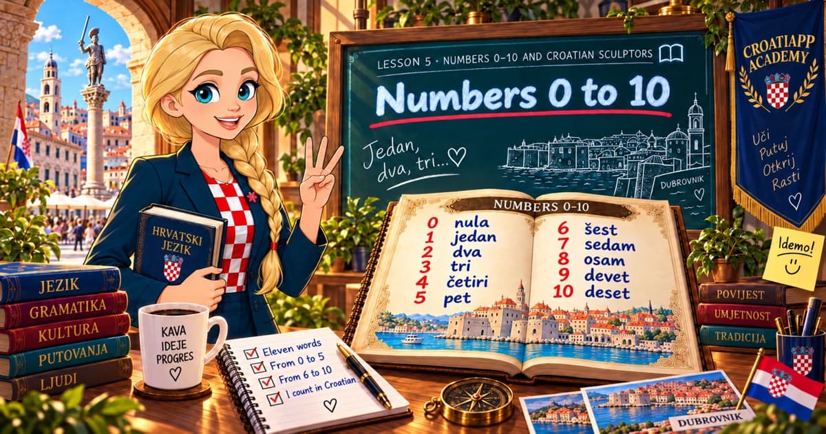 Croatian numbers 0 to 10: nula, jedan, dva, tri