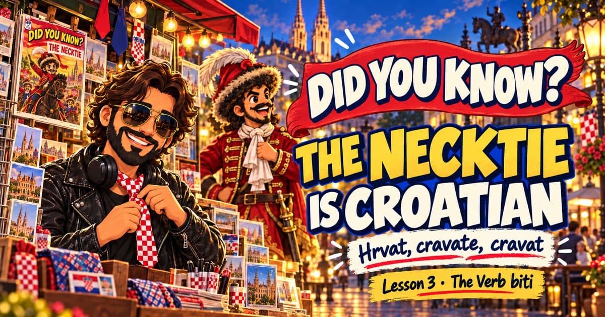 The necktie is Croatian: Hrvat, cravate, cravat · Lesson 3