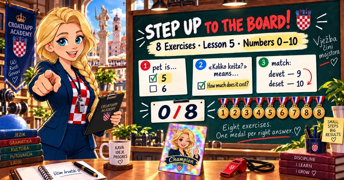 Croatian numbers quiz: Step Up to the Board! · Lesson 5